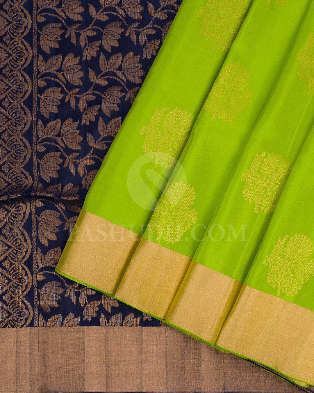 Parrot Green and Navy Blue Soft Silk Saree - AC25