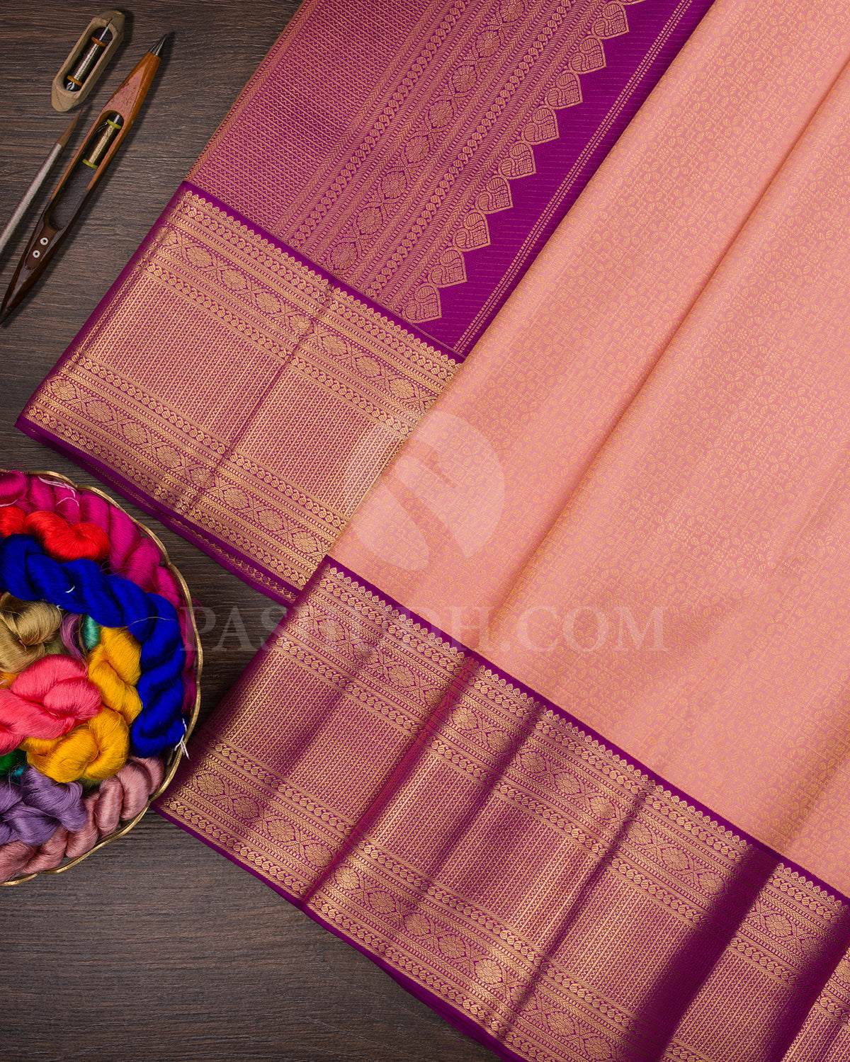 Pastel Peach And Violet Kanjivaram Silk Saree - BKB7