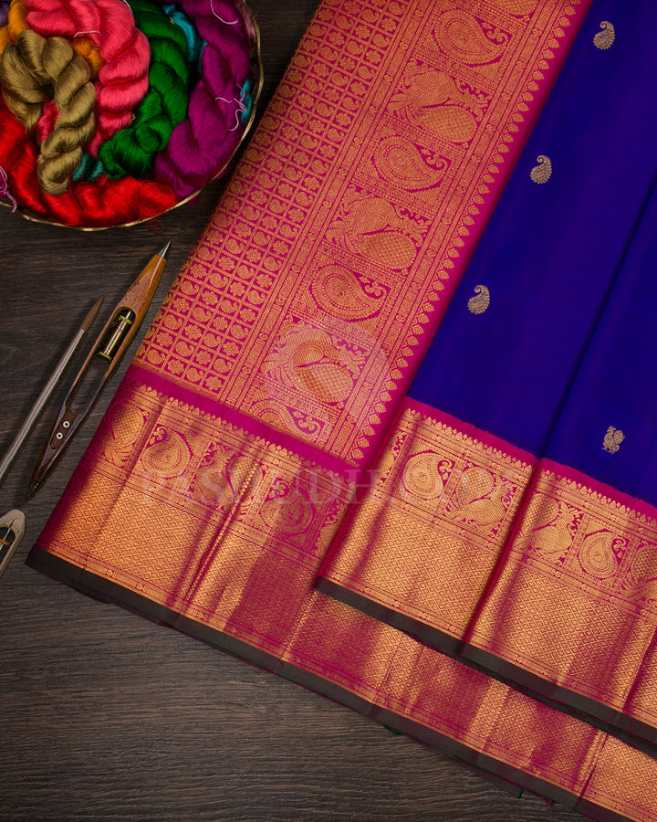 Royal Blue And Rani Pink Traditional Kanjivaram Silk Saree - SVJ82