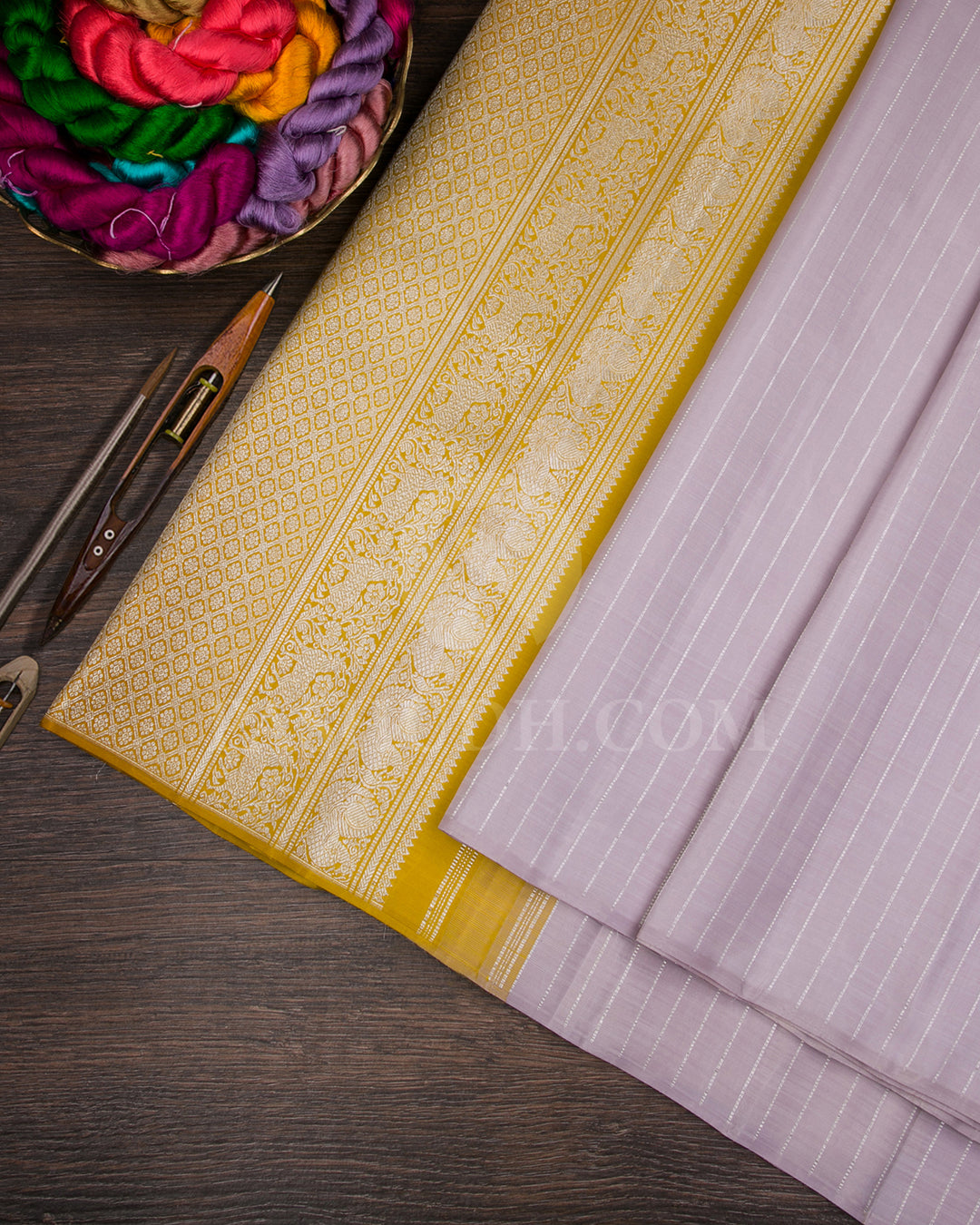 Grey And Mustard borderless Traditional Kanjivaram Silk Saree - SVJ80