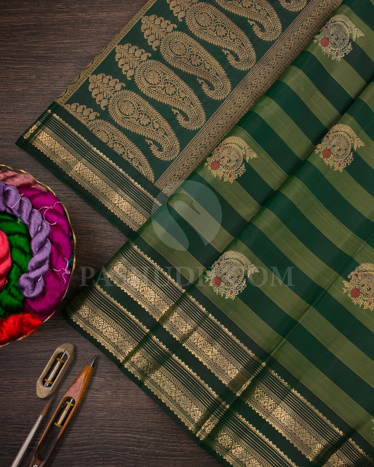 Bottle Green Kanjivaram Silk Saree - S1370( A )