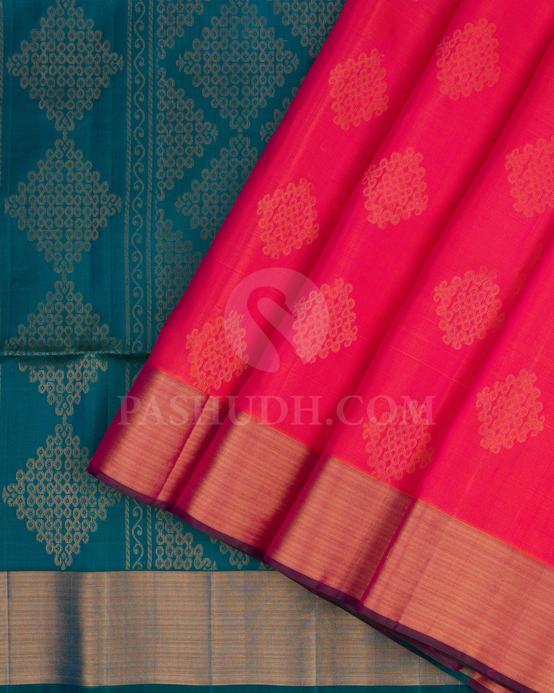 Orange Shot Pink and Peacock Blue Soft Silk Saree - AC18