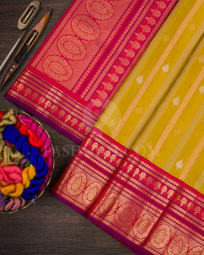 Mustard Yellow And Bright Red Kanjivaram Silk Saree - S1376(A)