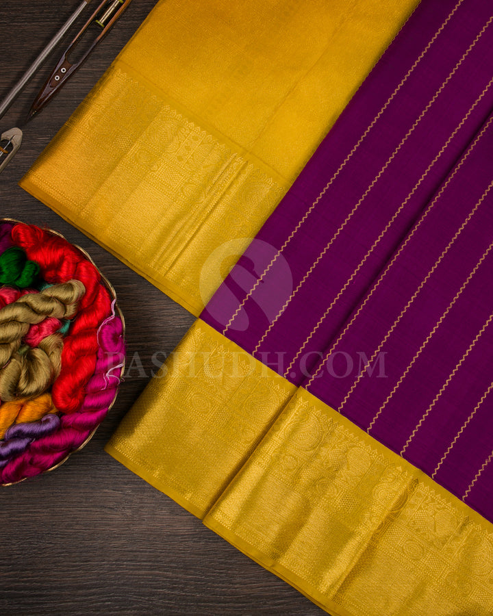 Violet and Mustard Yellow Traditional Kanjivaram Silk Saree - SVJ76