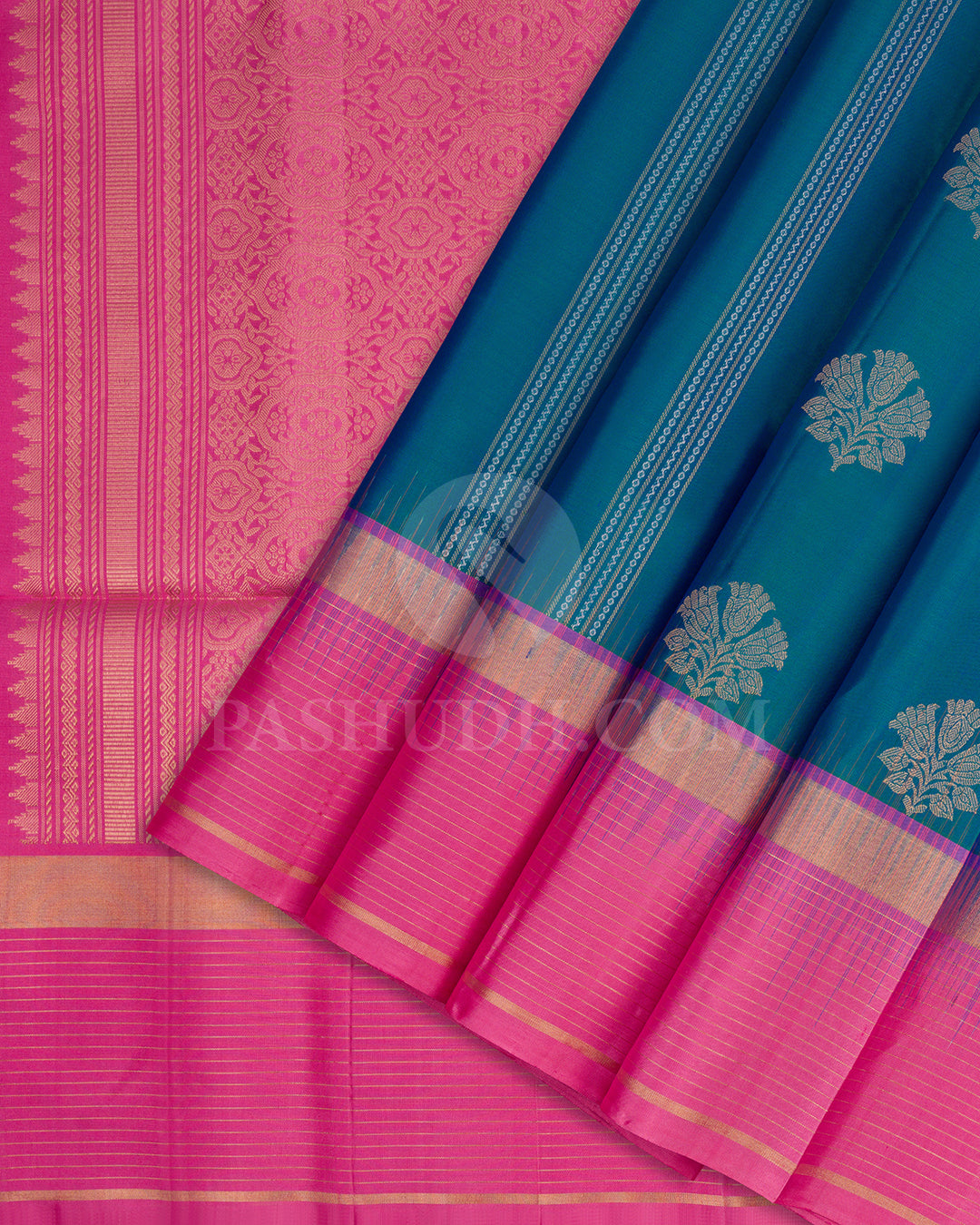 Peacock Blue and Watermelon Pink Soft Silk Saree - AC7