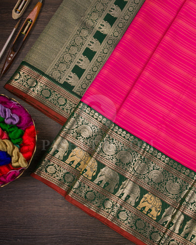 Rani Pink And Bottle Green Kanjivaram Silk Saree - S1013(G)