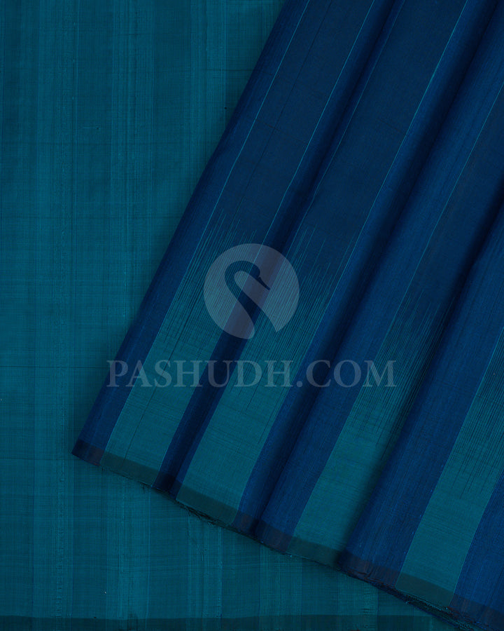 Peacock Blue and Anandha Blue Dupion Soft Silk Saree - AC42
