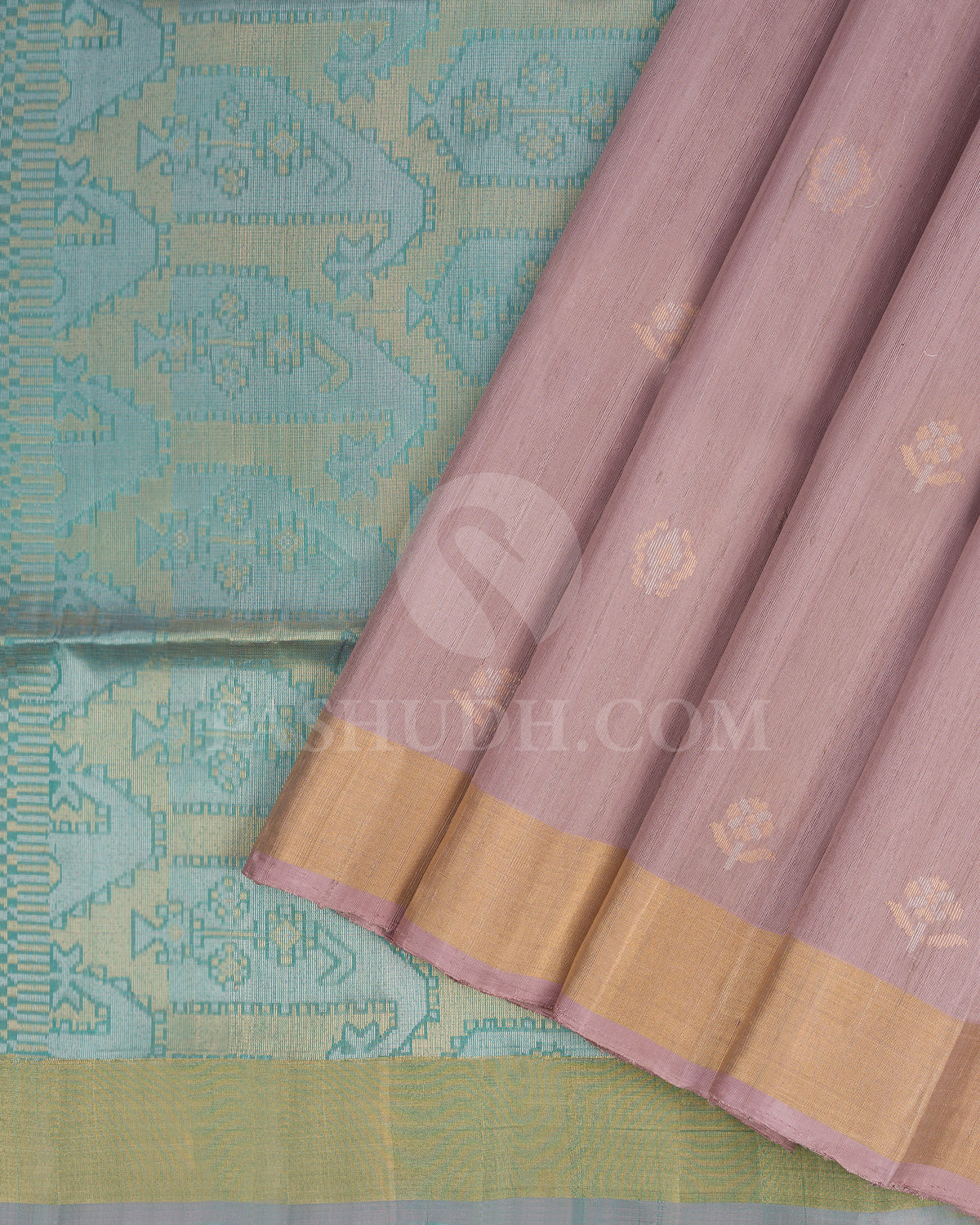 Mauve and Teal Dupion Soft Silk Saree - AC89