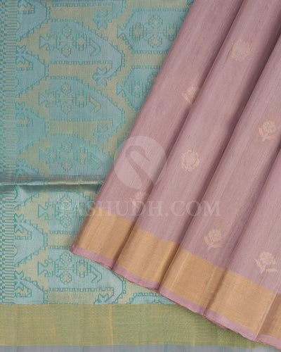 Mauve and Teal Dupion Soft Silk Saree - AC89