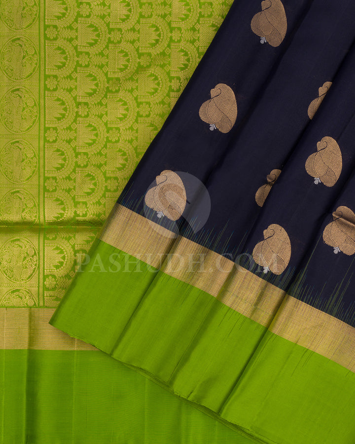 Navy Blue and Parrot Green Soft Silk Saree - AC105