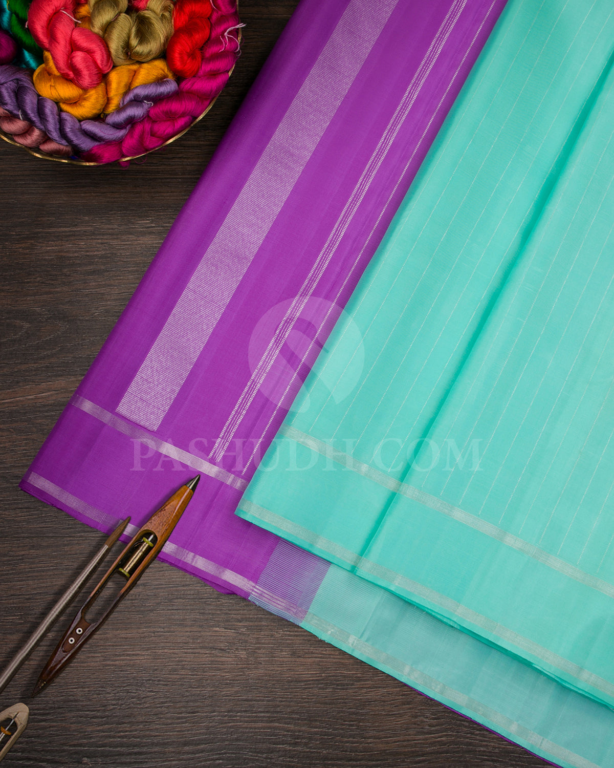 Cyan And Lavender Traditional Kanjivaram Silk Saree - SVJ87