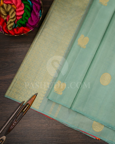 Pastel Teal Borderless Traditional Kanjivaram Silk Saree - SVJ57