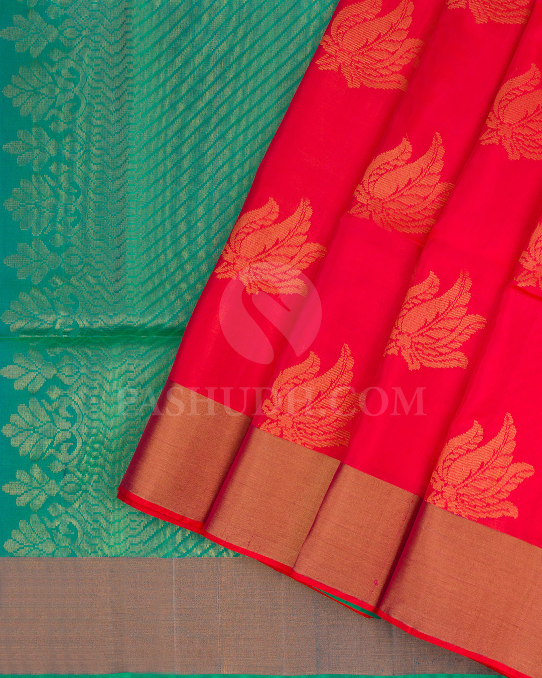 Bright Red and Blue Green Soft Silk Saree - AC24