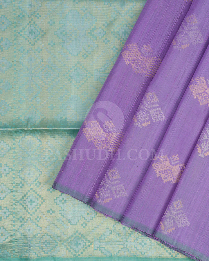 Lavender and Cyan Dupion Soft Silk Saree - AC68