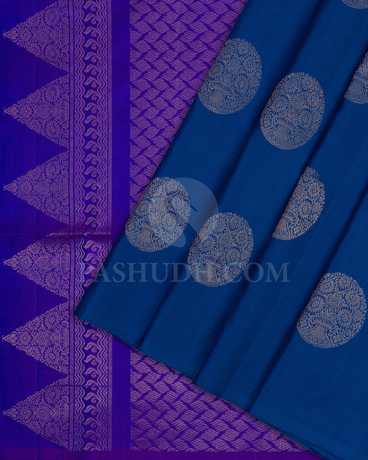 Cobalt Blue and Dual Tone Violet Soft Silk Saree - AC87