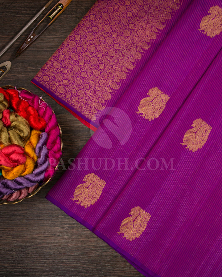 Violet Borderless Traditional Kanjivaram Silk Saree - SVJ41
