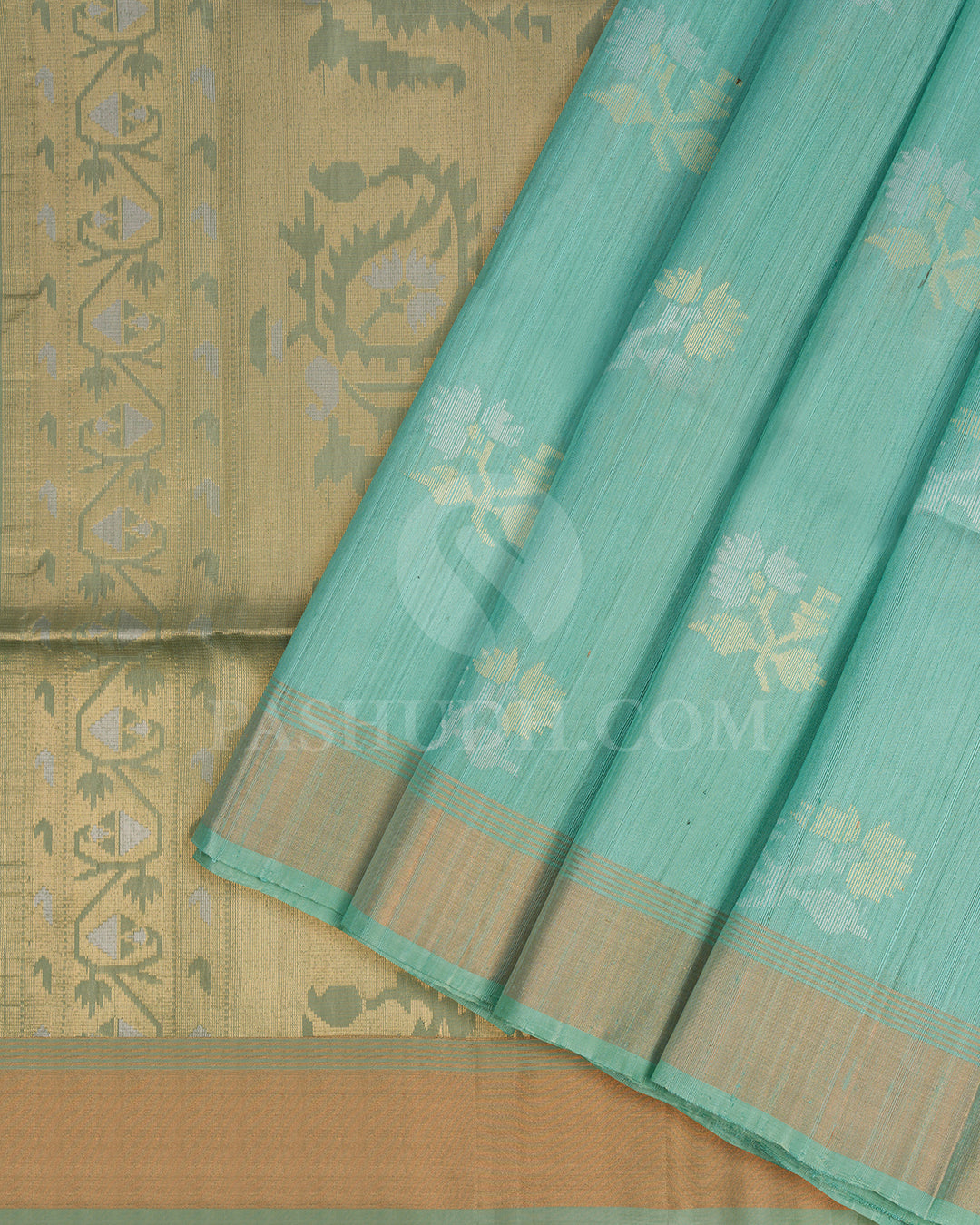 Poweder Blue and Sage Green Dupion Soft Silk Saree - AC83