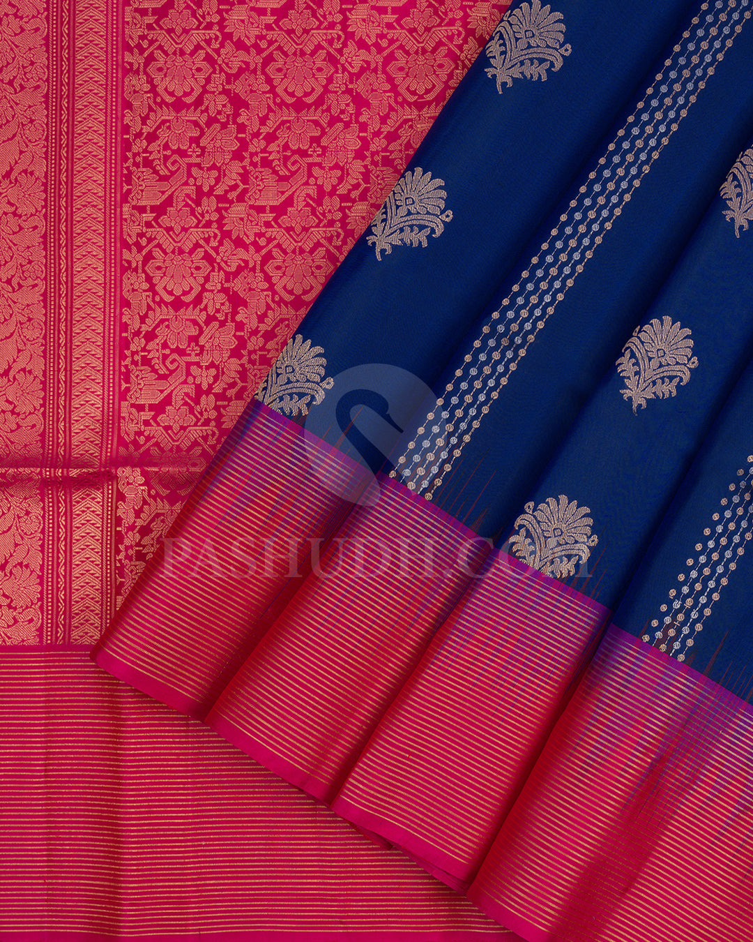 Royal Blue and Rani Pink Soft Silk Saree - AC103