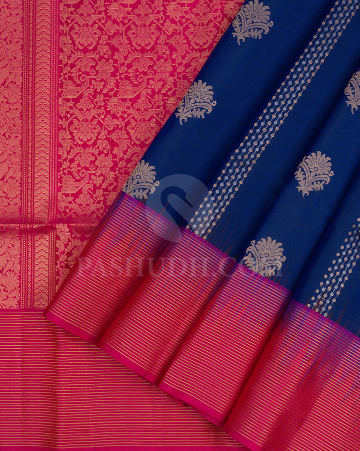 Royal Blue and Rani Pink Soft Silk Saree - AC103