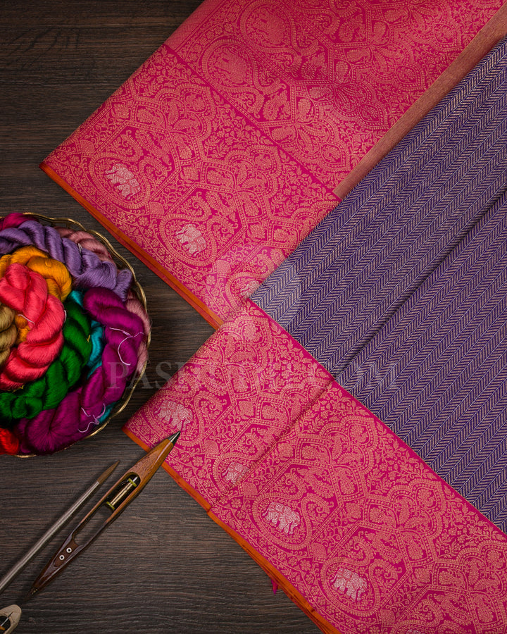 Royal Blue And Rani Pink Kanjivaram Silk Saree - S1321(B)
