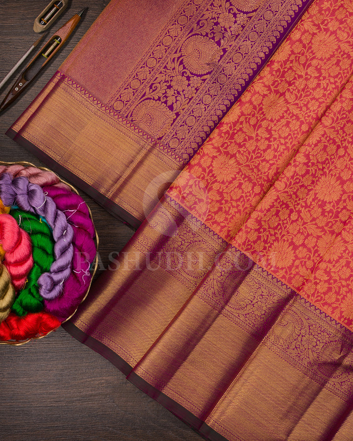 Dual Shaded Pink And Violet Kanjivaram Silk Saree - BKB10