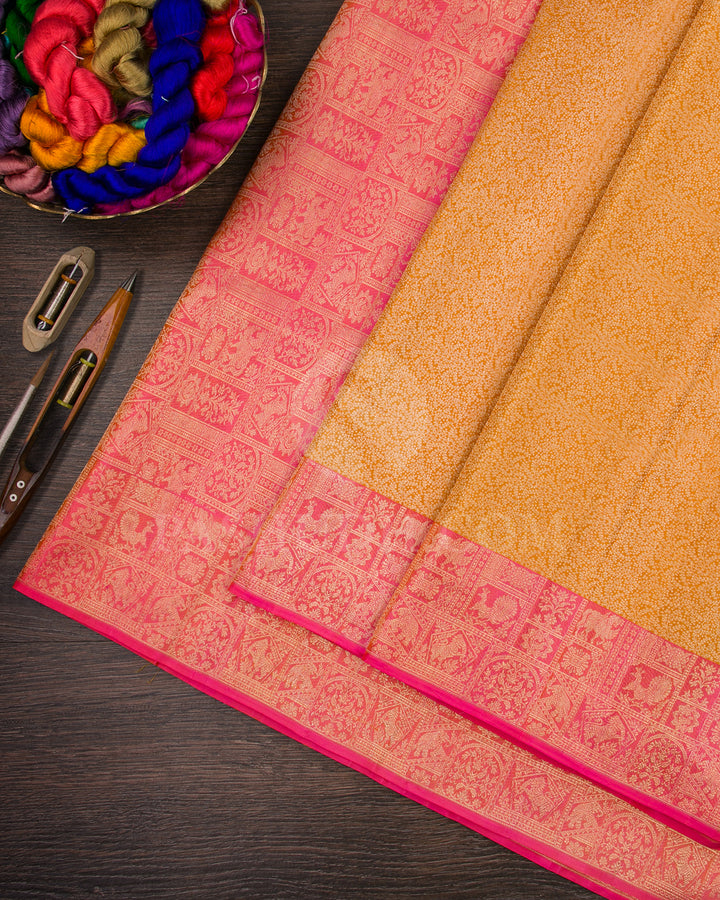 Mango Yellow And Candy Pink Kanjivaram Silk Saree - D566 ( C )
