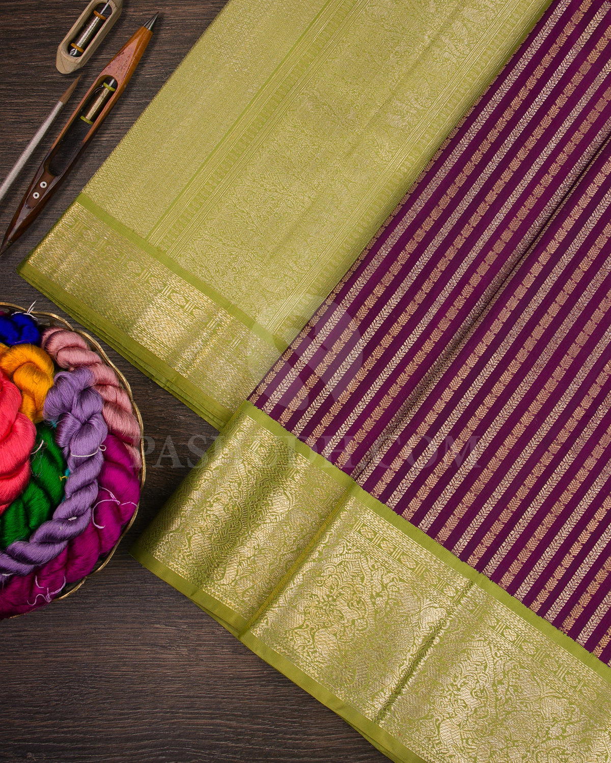 Violet And Pear Green Kanjivaram Silk Saree - S1179(B)