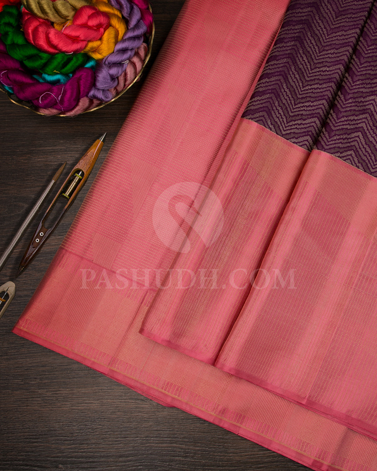 Violet And Pink Kanjivaram Silk Saree - D599(A)