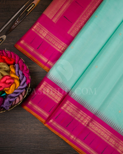 Sky Blue and Bright Pink Shimmer Kanjivaram Silk Saree with Paithani Border - S1358(A)