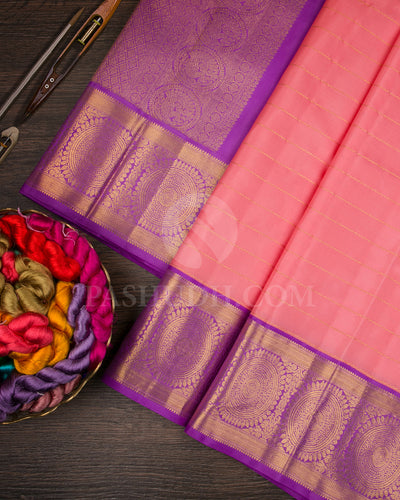 Peach And Lavender Traditional Kanjivaram Silk Saree - SVJ86