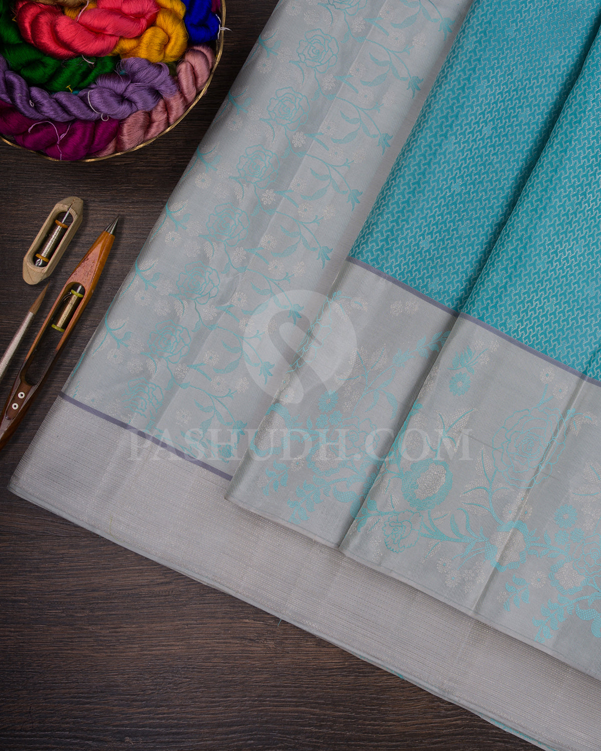 Sky Blue And Grey Kanjivaram Silk Saree - DJ344(B)