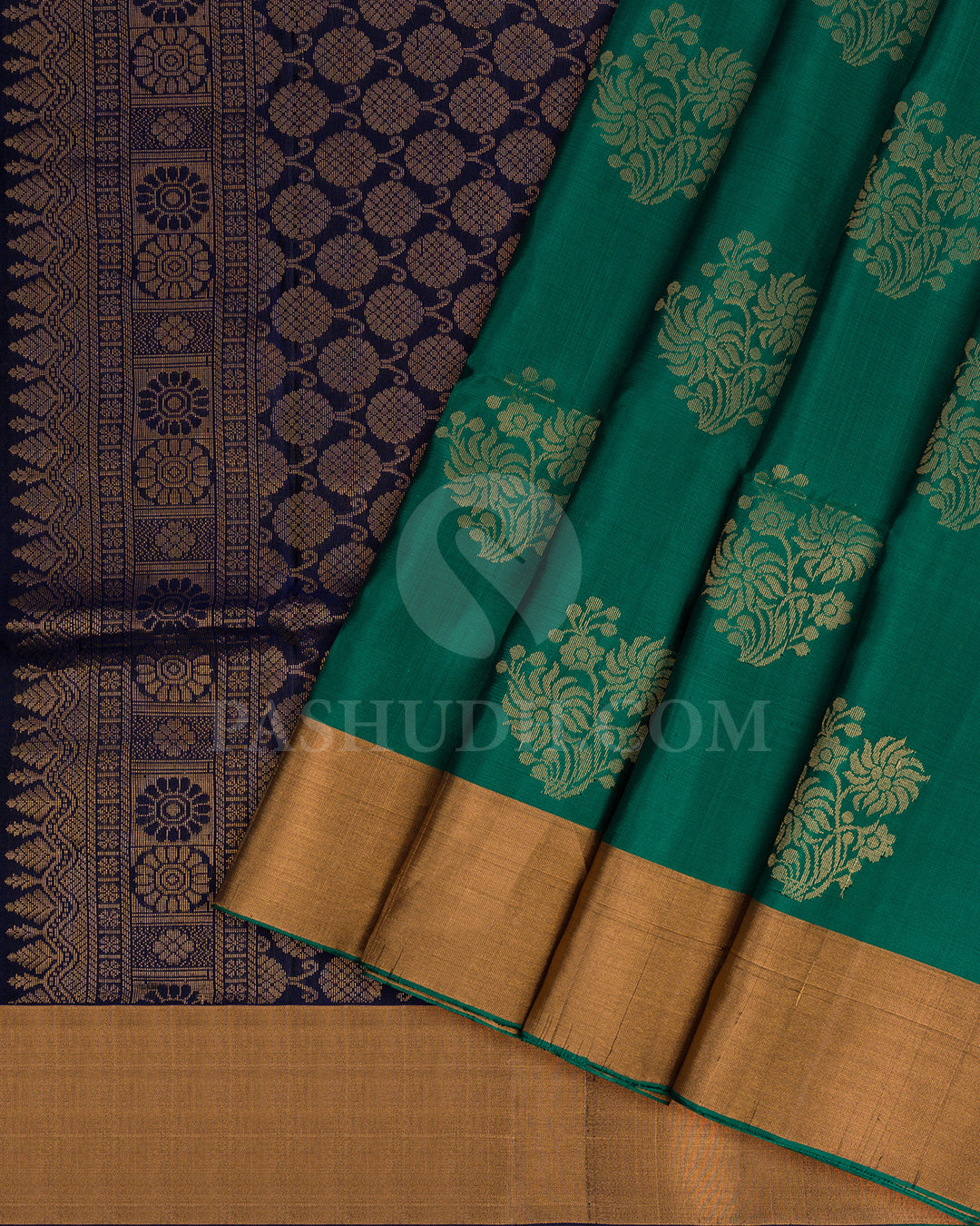 Forest Green and Navy Blue Soft Silk Saree - AC81
