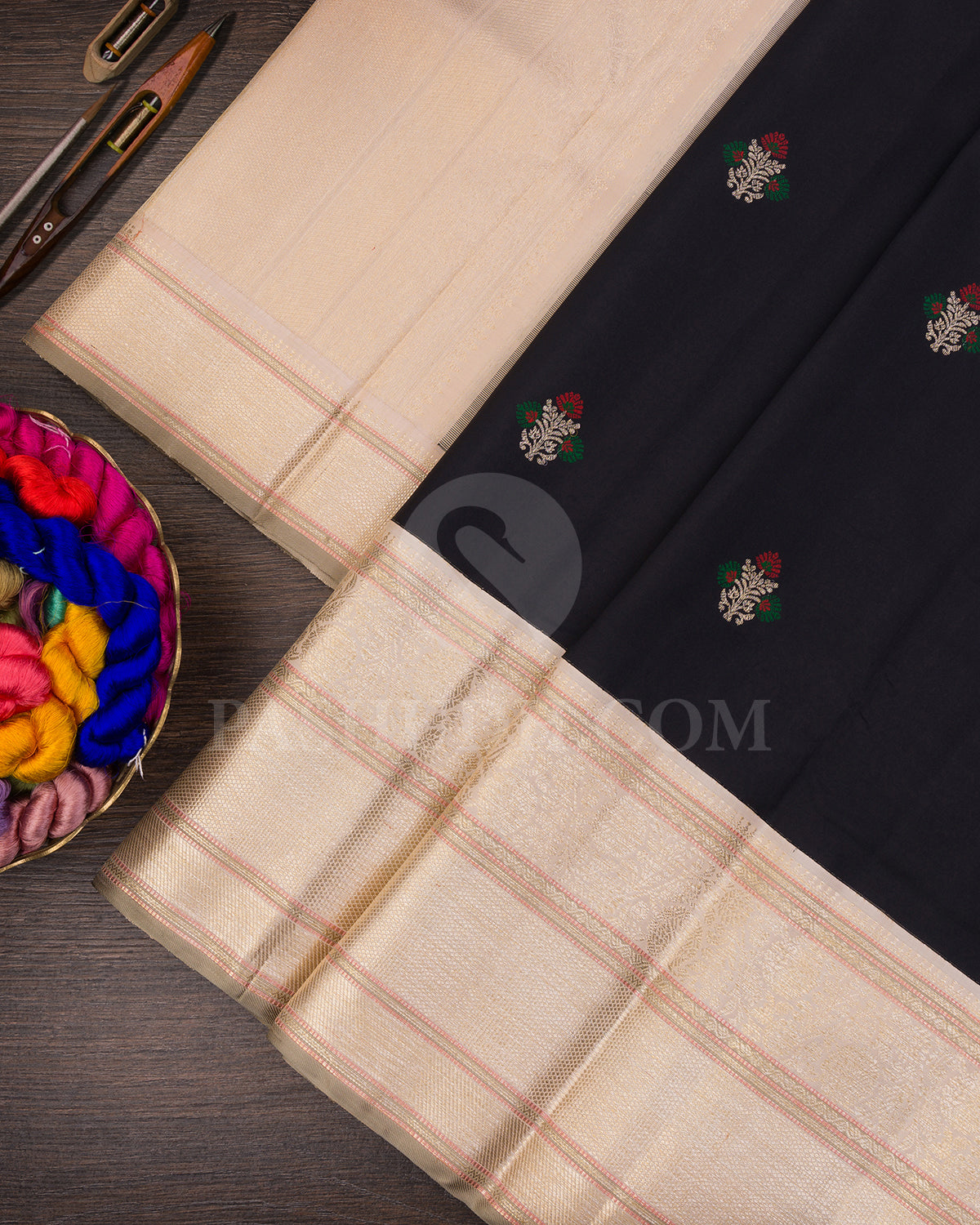 Black And Ivory Kanjivaram Silk Saree - S1375(B)