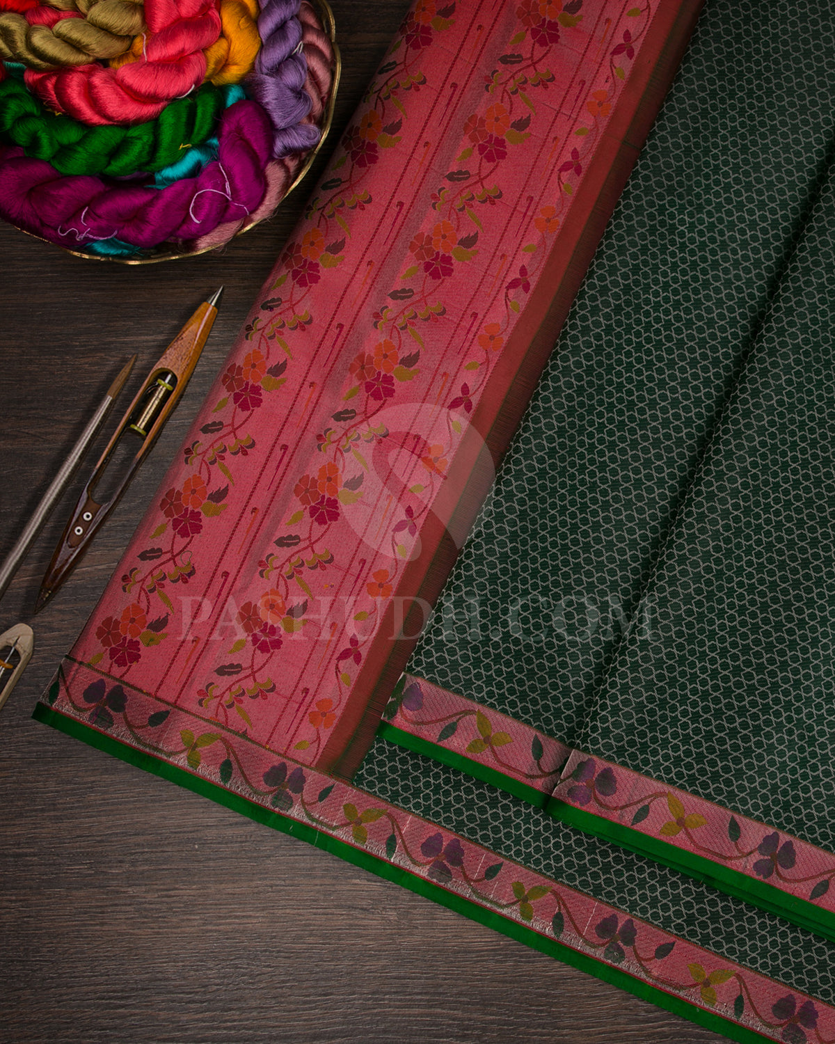 Dark Green And Red Kanjivaram Silk Saree - DJ340(A)