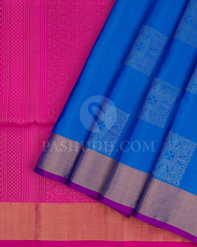 Cobalt Blue and Rani Pink Soft Silk Saree - AC93