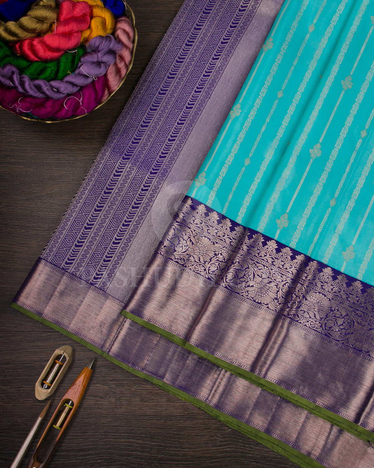 Sky Blue And Royal Blue Kanjivaram Silk Saree - S1381(A)