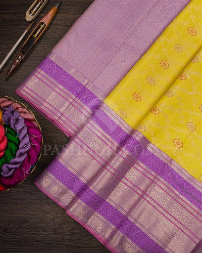 Neon Yellow And Lavender Kanjivaram Silk Saree - S1391(A)