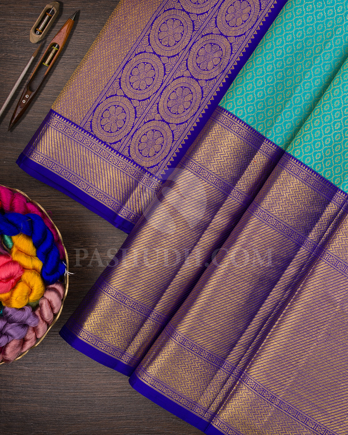 Turquoise Blue And Royal Blue Kanjivaram Silk Saree - BKB9