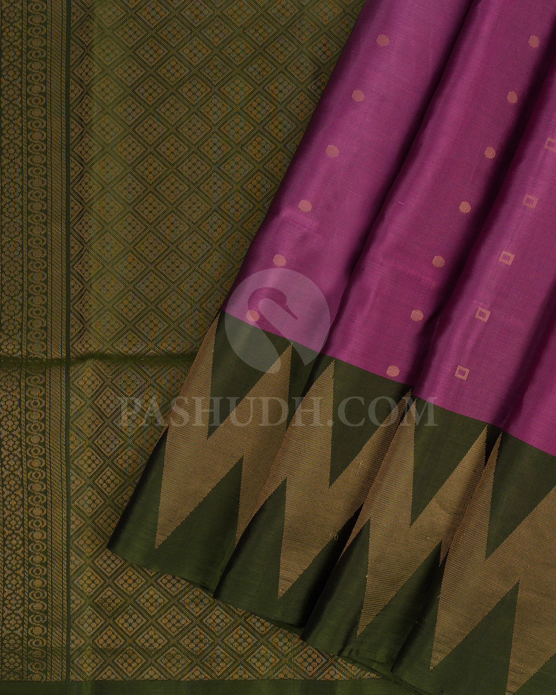 Hopbush Purple and Olive Green Soft Silk Saree - AC31