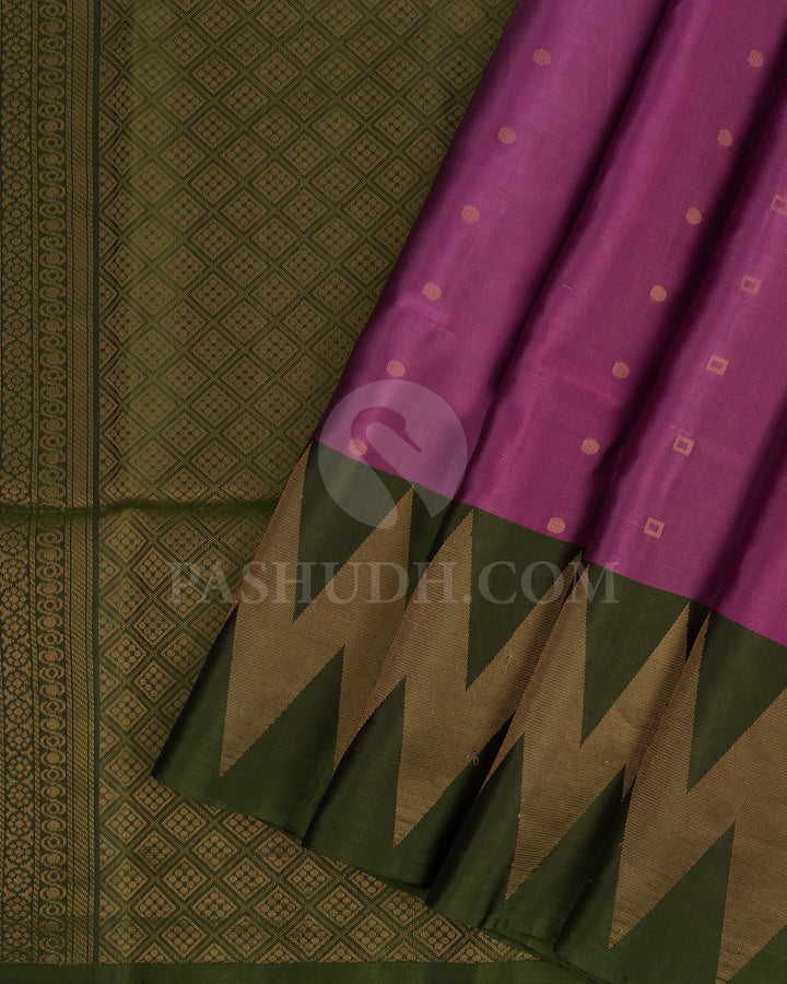 Hopbush Purple and Olive Green Soft Silk Saree - AC31