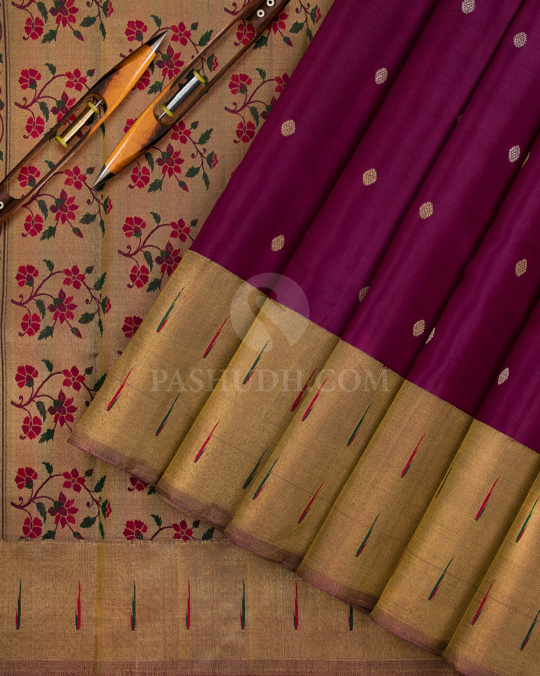 Heather Purple Pure Zari Kanjivaram Silk Saree with Paithani Border - P133(C) - View 2