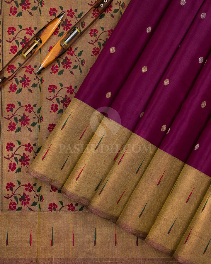 Heather Purple Pure Zari Kanjivaram Silk Saree with Paithani Border - P133(C) - View 2