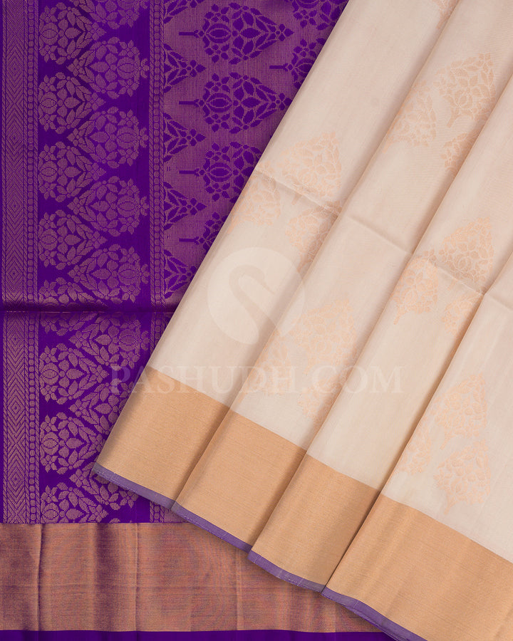 Cream and Violet Soft Silk Saree - AC47