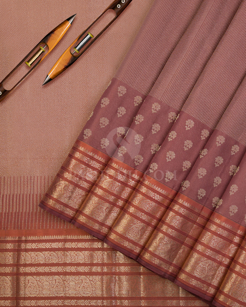 Chocolate & Peach Kanjivaram Silk Saree - DJ248 - VIew 2