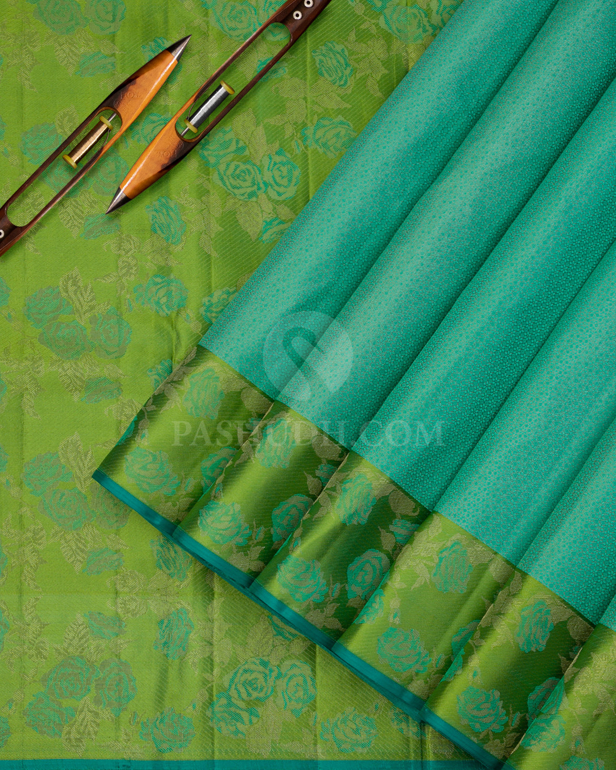 Turquoise and Green Kanjivaram Silk Saree - DJ274(B) - View 1