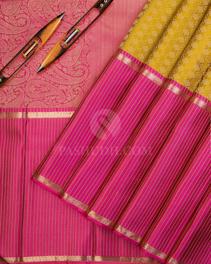 Yellow and Pink Kanjivaram Silk Saree - DT218