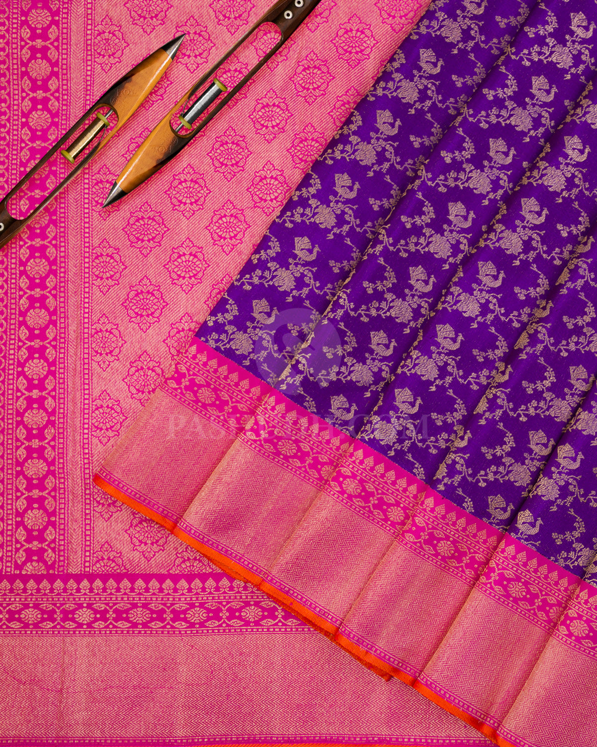 Ink Blue & Pink Kanjivaram Silk Saree - S917
