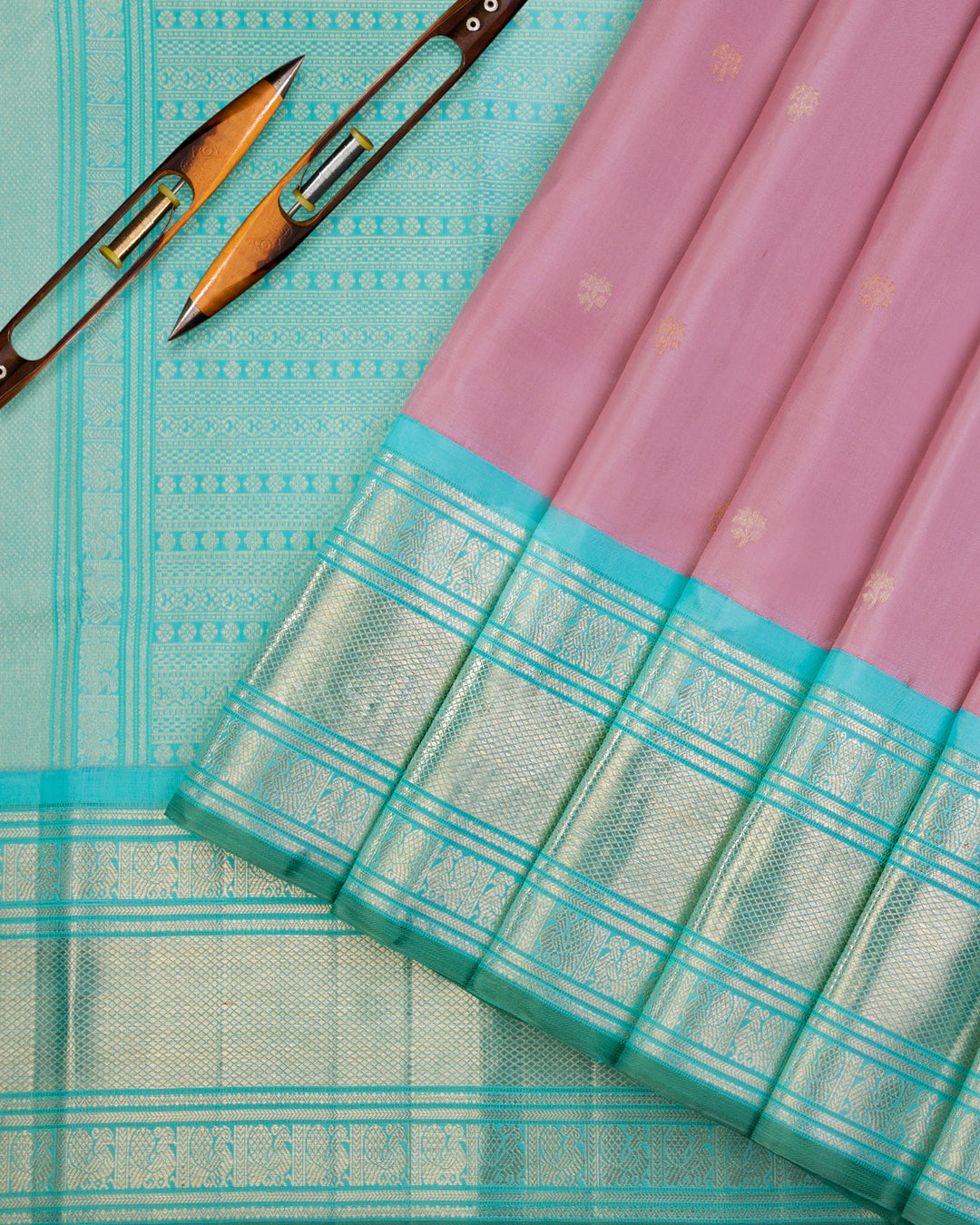 Peach and Sky Blue Kanjivaram Silk Saree - S895