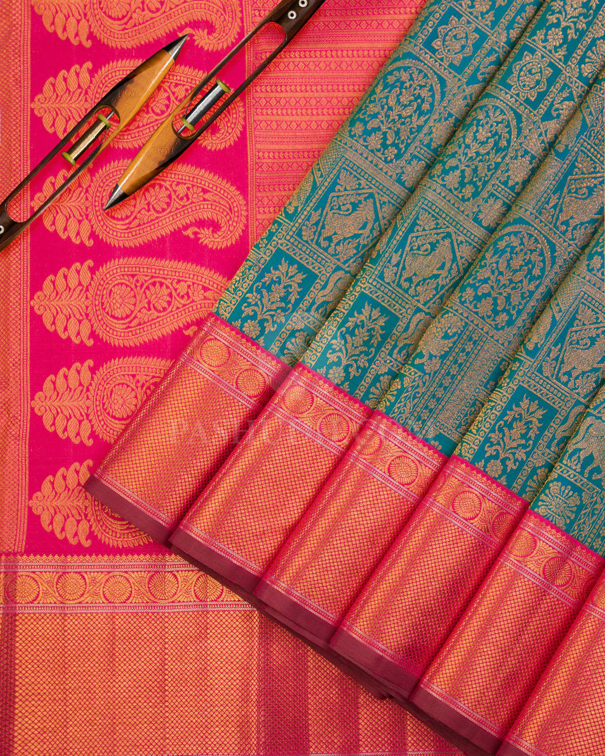 Ananda Blue and Pink Kanjivaram Silk Saree - S906