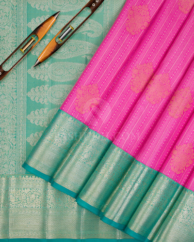 Rose Pink And Green Kanjivaram Silk Saree - S1159(A) - View 2